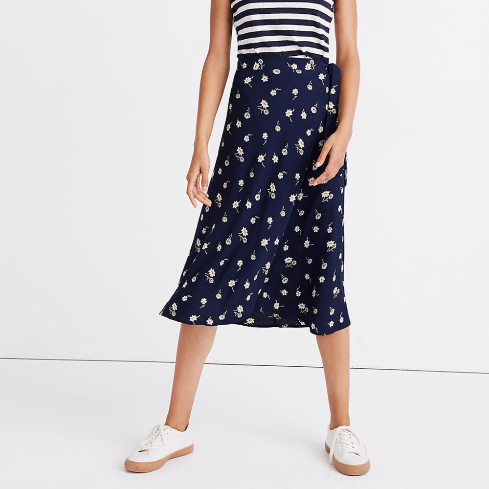 Madewell Navy Floral Midi Skirt